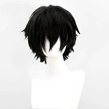 Černá anime paruka pro muže a ženy, cosplay paruky, syntetická rovná paruka na maškarní kostýmy,