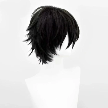 Černá anime paruka pro muže a ženy, cosplay paruky, syntetická rovná paruka na maškarní kostýmy,