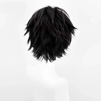 Černá anime paruka pro muže a ženy, cosplay paruky, syntetická rovná paruka na maškarní kostýmy,