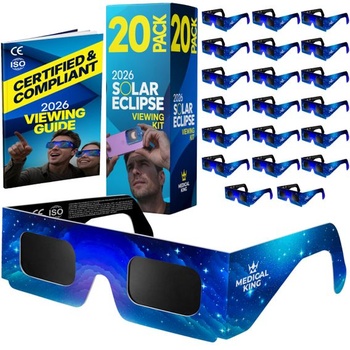 Okuliare Eclipse Solar 2026 – prémiové páry z 12. 2. 2020 s 2 solárnymi filtrami pre smartfón,
