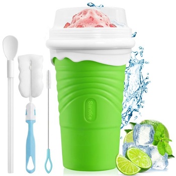 Silikónový kelímok 500 ml, výrobník ľadovej kaše s lyžičkou, slamkou a čistiacou kefkou, na domáce