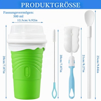 Silikónový kelímok 500 ml, výrobník ľadovej kaše s lyžičkou, slamkou a čistiacou kefkou, na domáce