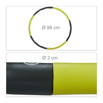 Hula Hoop Relaxdays, 98 cm Ø, fitness obruč pre dospelých, žltá/sivá