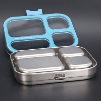G.a HOMEFAVOR Nerezový detský box na obed, 800 ml, kovový bento box na obed so 4 priehradkami,
