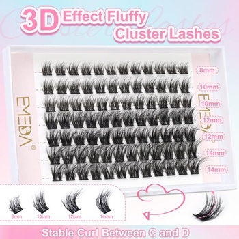 3D nadýchané zhluky rias, EMEDA Individuálna sada predlžovania rias Mix 8mm 10mm 12mm 14mm DIY zhluky