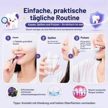 Tablety na odhalenie povlaku, 72 kusov, dvojitý indikátor pre rovnátka