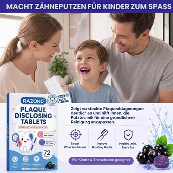 Tablety na odhalení plaku, 72 kusů, dvojitý indikátor pro rovnátka