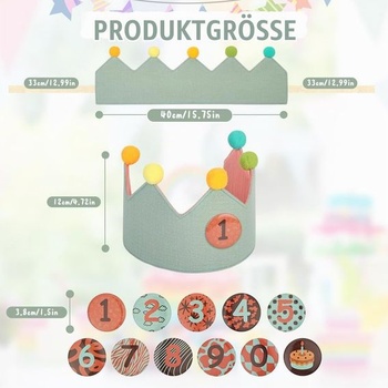 Detská narodeninová korunka URAQT, narodeninová korunka pre chlapcov a dievčatá, obojstranná a