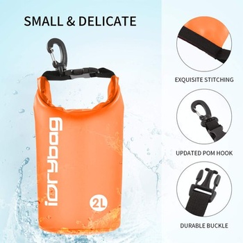 IDRYBAG Priehľadná nepremokavá taška 2L/5L/10L/15L/20L, Malá nepremokavá taška na kajakovanie,