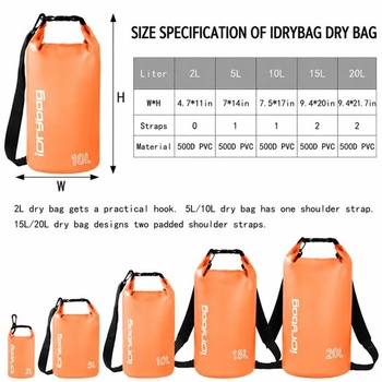 IDRYBAG Priehľadná nepremokavá taška 2L/5L/10L/15L/20L, Malá nepremokavá taška na kajakovanie,