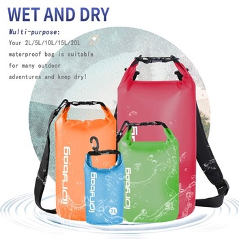 IDRYBAG Priehľadná nepremokavá taška 2L/5L/10L/15L/20L, Malá nepremokavá taška na kajakovanie,