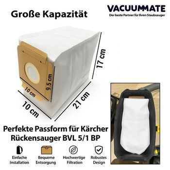 10 prachových vreciek do vysávača kompatibilných s batohom Kärcher BVL5/1BP, netkaná textília – 5