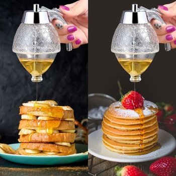 Dávkovač medového sirupu, dávkovač medu 200ml, dávkovač medu s rukoväťou, podstavec na sirup, nádoba