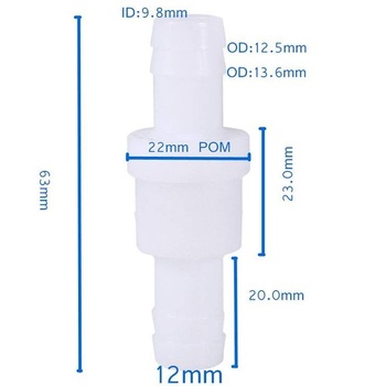 Spätný ventil, 12mm radový plastový spätný ventil, jednosmerný spätný ventil pre vodu, palivo,