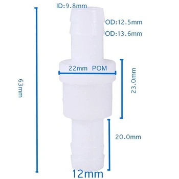 Zpětný ventil, 12mm řadový plastový zpětný ventil, jednosměrný zpětný ventil pro vodu, palivo,