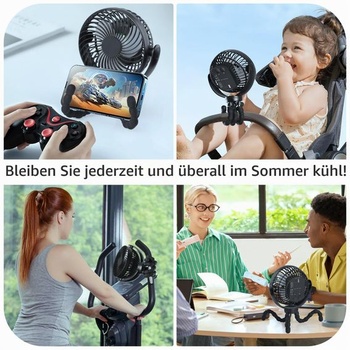 Hianjoo LED ventilátor s batériou 10000mAh - 360 ° otočný malý stolný ventilátor pre kempovanie,