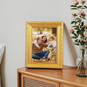 Fotorámik Simsky A4 zlatý, 33,5 × 24,5 cm, vintage (A4), dekoratívny fotorámik vyrobený z