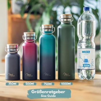 Láhev na vodu Milu z nerezové oceli 350ml 500ml 750ml 1000ml (+3 víčka) - termoska s brčkem,