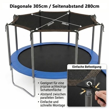 Slnečná strieška na trampolínu Ø305 cm (10 stôp). Odolná slnečná strieška z PE 80 g/m² pre 8 tyčí.
