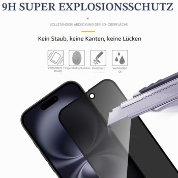Balenie 3 ochranných fólií na displej pre iPhone 16 s celou obrazovkou, ktoré chránia súkromie.
