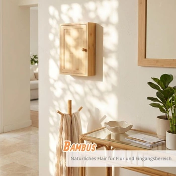 Kľúčová schránka Relaxdays, bambus, 8 háčikov, design B, prírodné hladké dvere