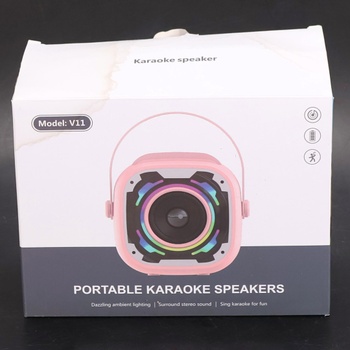 Prenosný karaoke automat PKBD pre deti s 2 mikrofónmi, darček pre deti od 3 rokov, ružový