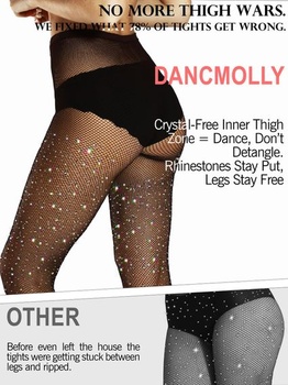 Dámske trblietavé sieťované pančucháče DancMolly s kamienkami, 20 jednofarebných, 3 štýly, trblietavé