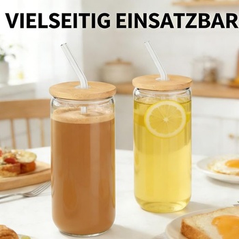 Sada 2 pohárov na Latte Macchiato, poháre s viečkom a slamkou, poháre na Matcha so štetcom,