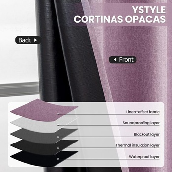 Ystyle 100% nepriehľadné závesy s očkami, imitácia ľanu, 2 kusy, 140x200 cm, zatemňovací ľanový termálny