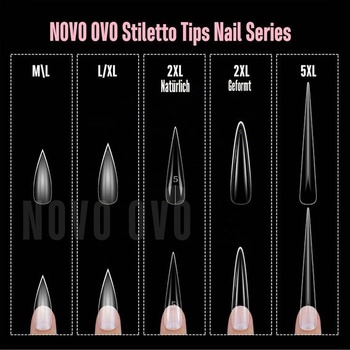 NOVO OVO Dlhé XL ostré ihlové nasadzovacie špičky, extra dlhé, mäkké gélové predĺženie nechtov s