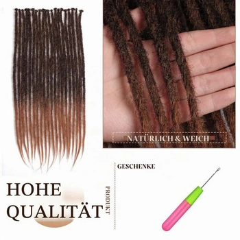 PORSMEER 24 palcové hnedé ombre dredy, predĺženie, 20 prameňov, ručne háčkované dredy, syntetické