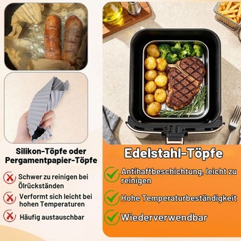 Zapekacia misa z nerezovej ocele 304 do fritézy, 8 kusov príslušenstva k fritéze: tácka, veko, grilovacia