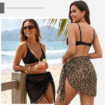 Dámsky plážový zavinovací sarong Aomig, šifónová plážová sukňa so strapcami, sarong, letná šatka,
