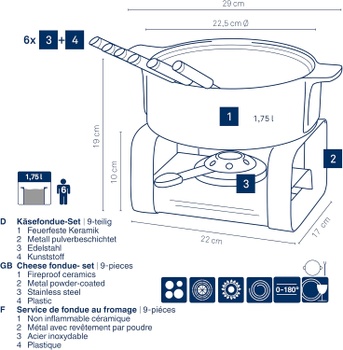 Súprava na fondue Kela čierna, 1,75 l