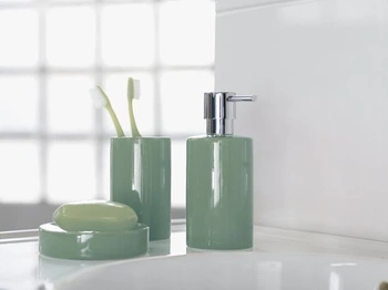 Súprava toaletných kief Spirella Tube z porcelánu, machovo zelená, plast, zelená