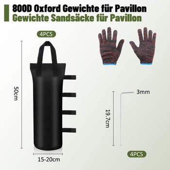 Sada 4 závaží z oxfordskej ocele 800D pre altány, závažia na vrecia s pieskom pre altány 50×20 cm so 4