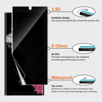 [2 kusy] Ochranná fólie proti špionážnímu okně pro Samsung Galaxy S22 Ultra 5G, 3D zakřivená, plné
