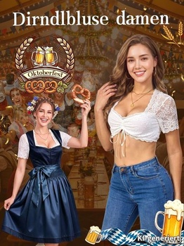Dámska biela dirndl blúzka, čipka, krátky rukáv, sťahovacia šnúrka, výstrih do V, sexy a pohodlná,