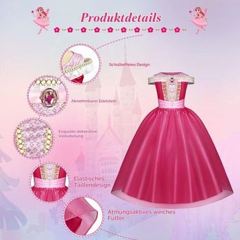 Kostým Šípkové Ruženky pre dievčatá, 7dielne princeznovské šaty s korunou, šperkami, rukavicami, paličkou,
