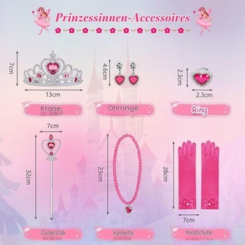 Kostým Šípkové Ruženky pre dievčatá, 7dielne princeznovské šaty s korunou, šperkami, rukavicami, paličkou,