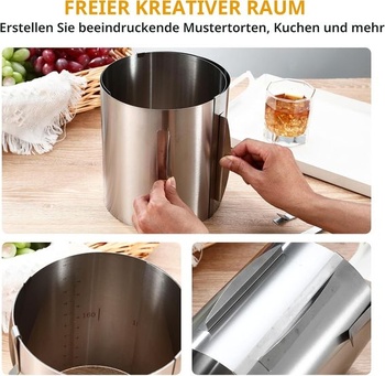 Nastavitelný dortový prstenec, výška 20 cm, nastavitelný dortový prstenec z nerezové oceli Ø 16-30