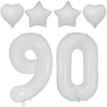 2 biele balóniky číslo 90, biely balónik číslo 90 s…