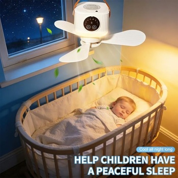 Stropný ventilátor so svetlom, kempingový, tichý, USB, časovač, biely