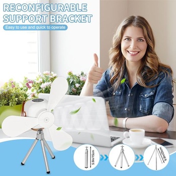 Stropný ventilátor so svetlom, kempingový, tichý, USB, časovač, biely