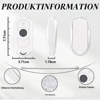 Pouzdro na klíče pro Opel Vauxhall Astra K, Insignia B, Corsa Adam, bílá, stříbrná, 2 tlačítka