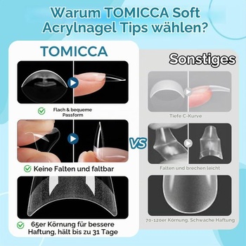 TOMICCA 504 kusů mandlových polovičních nehtových tipů, 12 velikostí