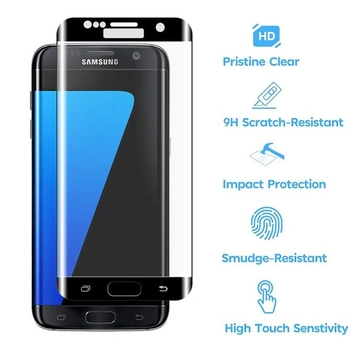Ochranná fólie na displej pro Samsung Galaxy S7 Edge, 3D celoobrazovkové překrytí, tvrdost 9H,