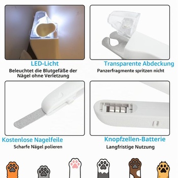 Klieštiky na psie pazúriky s LED svetlom, bezpečné klieštiky na pazúriky pre domácich miláčikov s čepeľou