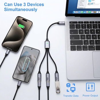 HENGBIRD USB C rozbočovač 1 až 3 výstupy, rozbočovač USB-C, predlžovací kábel typu C samec na 3