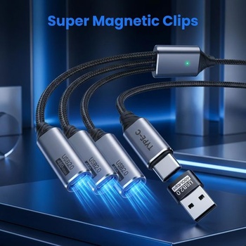 HENGBIRD USB C rozbočovač 1 až 3 výstupy, rozbočovač USB-C, predlžovací kábel typu C samec na 3